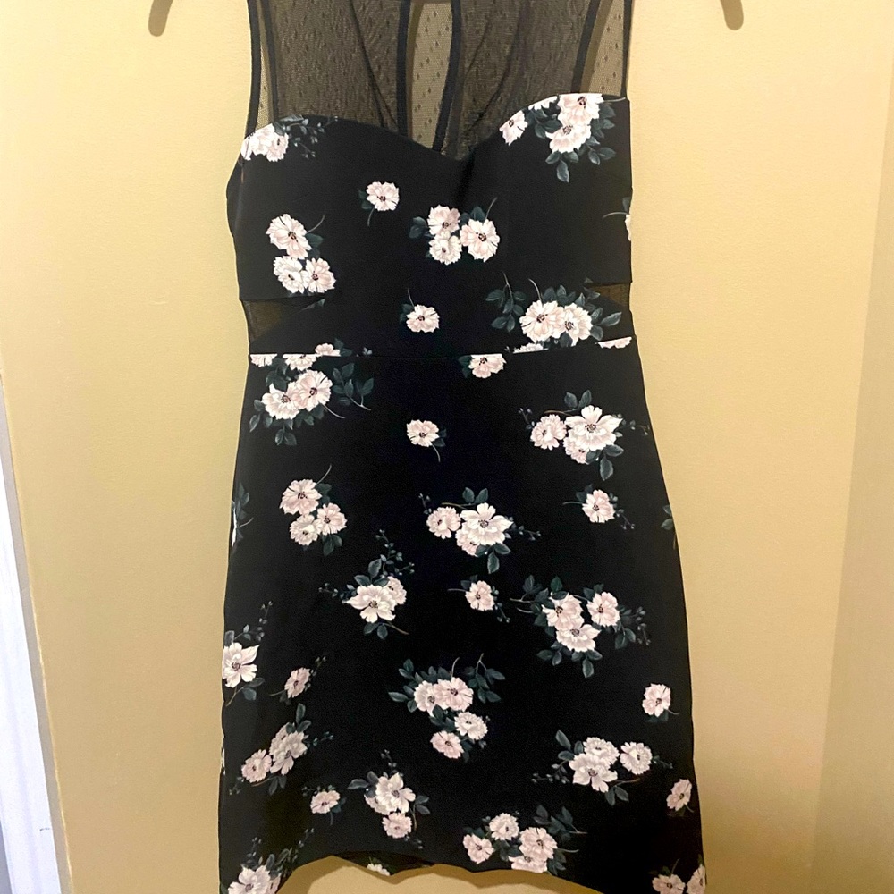 Express Black Mesh Floral Mini Dress
